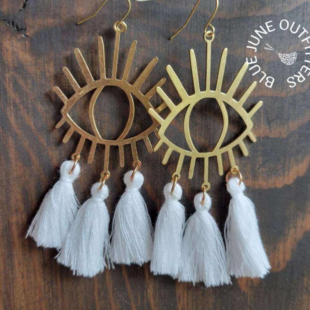 Evil Eye of Protection Tassel Earrings | Bohemian Cotton Fringe Dangle Earrings
